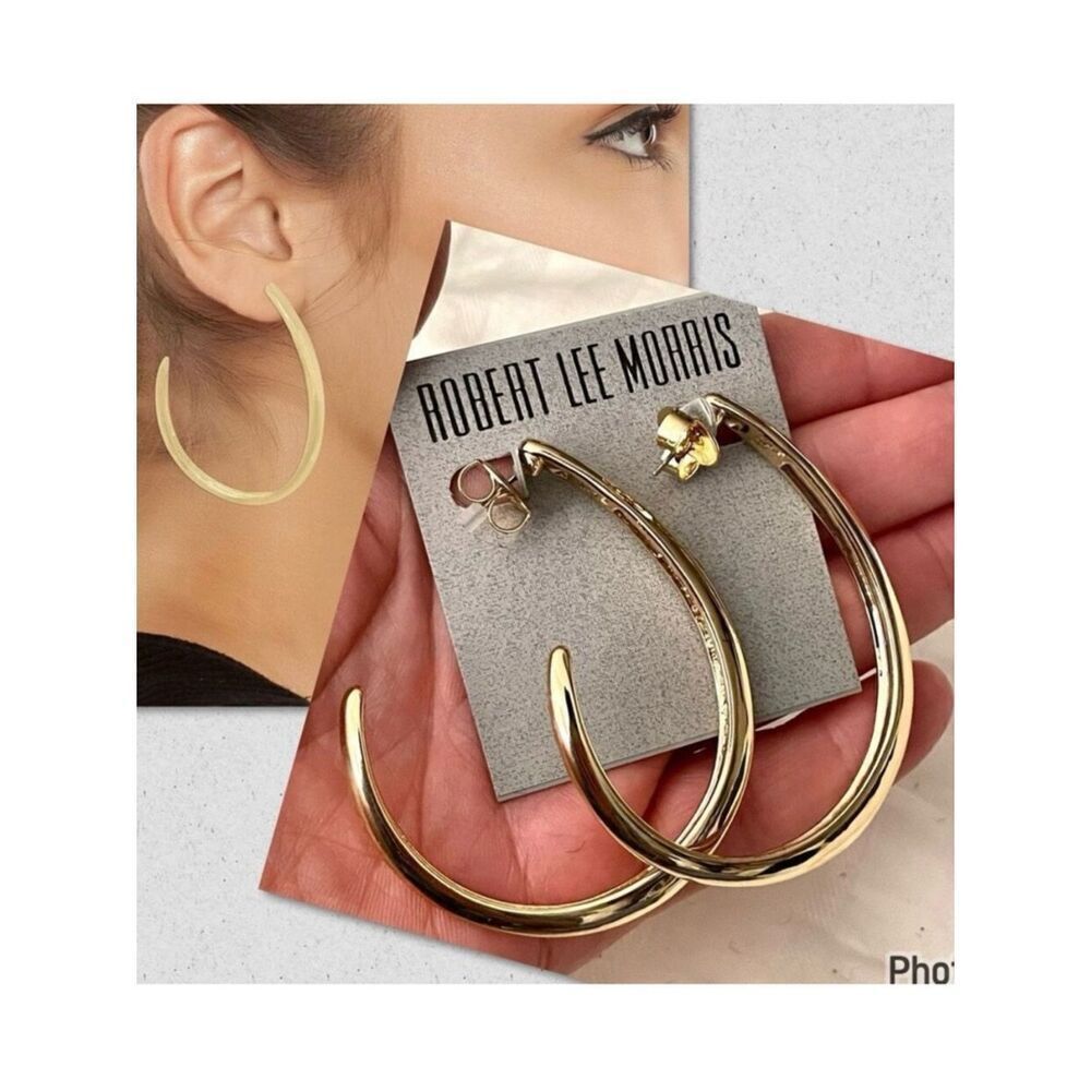 NWT Robert Lee Morris Soho Large Thick Gold Polished C Shaped Hoops earrings